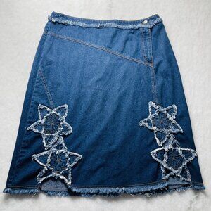 Sunshine Apparel Womens Blue Frayed Star Shaped Appliques Denim Skirt Size 18W